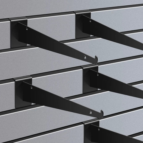 12 Inch Slatwall Shelf Brackets With Lip, Heavy Duty Metal Slat Wall Brackets Mounted on Slat Wall, Black Finish