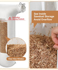 Heavy Duty Table Saw Dust Collector Bag With Clear View Window For 10 Inch Table Saws And 2 Point Five Inch Fittings showing sawdust inside