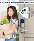Person using Smart Keyless Door Lock With One Click Unlock Fingerprint Access In Under A Second Virtual Cipher Keyboard Auto Lock
