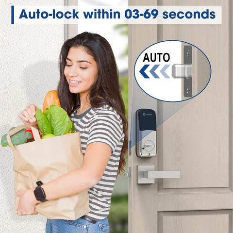 Person using Smart Keyless Door Lock With One Click Unlock Fingerprint Access In Under A Second Virtual Cipher Keyboard Auto Lock