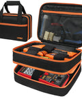 Rugged Double Layer Carrying Case For Electrical Testing Gear Fits ET310 ET80101 ET80016 Circuit Breaker Finder RT250 GFCI Tester 69149P Electrical Test Kit And More Storage Organizer For Digital Multimeter Clamp Meter And Tools with multiple compartments.