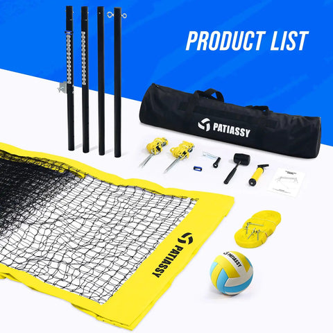 Heavy Duty Volleyball Net Set For Backyard and Beach Play With Anti Sag Winch, 32Ft Net, RustResistant Poles, Carry Bag, Accessories