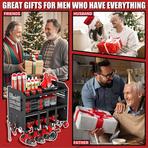 Heavy Duty Power Tool Organizer Wall Mount With 3 Layer Garage Storage Rack And Drill Holder, gift ideas for men.