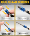 Close-up of 3 Piece One Quarter Inch Quick Change Drill Bit Holder Set With Four Inch Hex Shank Extensions demonstration steps