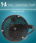 Bottom view of Tiny But Mighty Submersible Pump 1-A 115 Volt 1/200 HP 170 GPH with screened intake