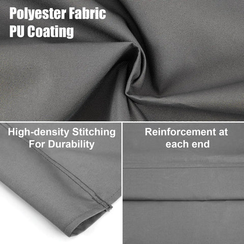 Close-up of Tough As Nails 600D Oxford Swing Seat Cover highlighting polyester fabric, PU coating, stitching, and reinforcement.