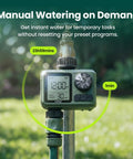 Programmable Garden Hose Sprinkler Timer With One Or Two Outlet Controller Self Cleaning Valve shown in garden