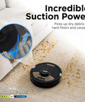 2-In-1 Robot Vacuum And Sonic Mop With Self-Empty Base, demonstrating suction on carpet, UR2650WS Renewed in action
