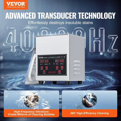 40 KHz Digital Sonic Cleaner One Point Three Liter 60 Watt Ultrasonic Cleaning Machine with Timer and Heater