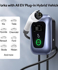 Rock Solid Level 2 Electric Vehicle Charger With Smart App Control 48 Amps 240 Volt showing compatibility with various EV models.