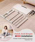 Standing Desk On Wheels Adjustable Height Sit Stand Desk Portable Rolling Laptop Desk White parts laid out for assembly on carpet