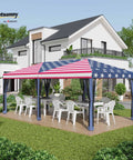 10 By 20 Pop Up Canopy Tent With Netting Heavy Duty Party Shelter For Backyard Patio And Garden Instant Sun Shade With Carry Bag American Flag Design
