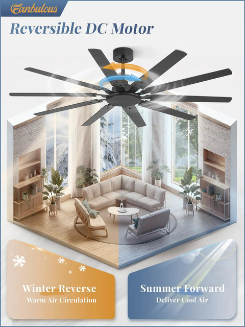 65 Inch Large Ceiling Fan No Light With Remote 6 Speed Reversible Quiet DC Motor 10 Blade Dual Color Black And Wood Grain