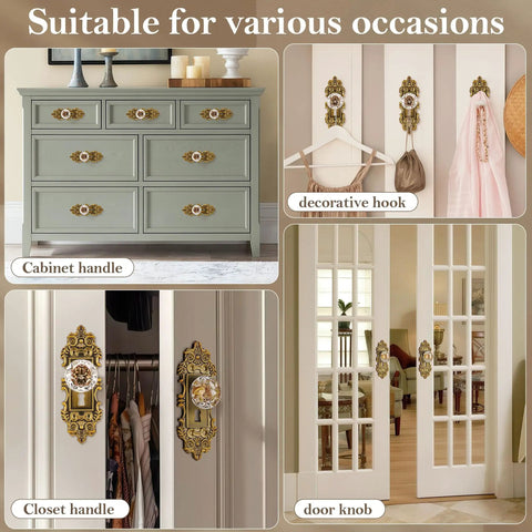 Vintage Crystal Glass Door Knobs Set Of 2 5.5 Inch Height Antique Brass Cabinet Knobs Keyless Decorative Pulls For Hallway Closet Dresser Gold Door Handles showcasing decor uses.