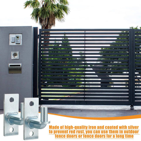 4 Pack Heavy Duty Wall Mount Gate Hinges For Farm Gates And Fences Built Tough For Outdoor Chain Link 5 By 8 Inch Pin Gate Hinge Set That Goes On Easy And Stays Put Replacement Parts You Can Count On. Silver galvanized steel wall mount gate hinges on outdoor gate
