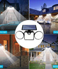 Lit Dual Head Solar Motion Lights Outdoor 260 LED IP65 Waterproof Wall Lights 360 Degree Adjustable Solar Powered For Yard