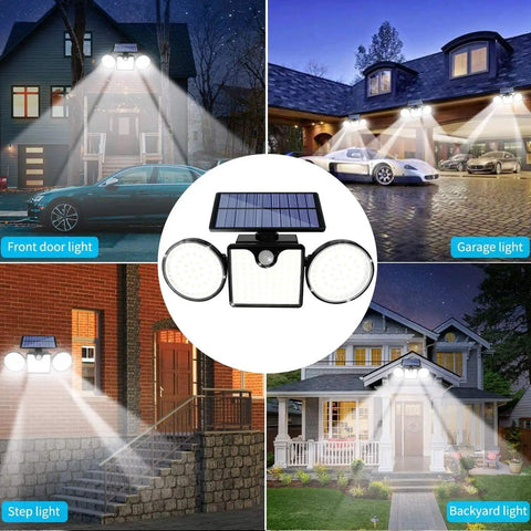 Lit Dual Head Solar Motion Lights Outdoor 260 LED IP65 Waterproof Wall Lights 360 Degree Adjustable Solar Powered For Yard