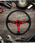 Universal 14 Inch PU Racing Steering Wheel For Cars Golf Carts And Trucks Dope Drifting Style With Concave Red Grip