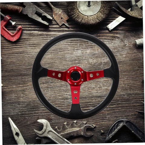 Universal 14 Inch PU Racing Steering Wheel For Cars Golf Carts And Trucks Dope Drifting Style With Concave Red Grip