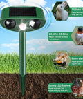 Two Pack Solar Ultrasonic Cat Deterrent With PIR Motion Sensor Waterproof Outdoor Animal Repeller For Garden And Yard That Keeps Cats, Dogs, Skunks, Raccoons, Birds And Squirrels Away green solar stake in garden