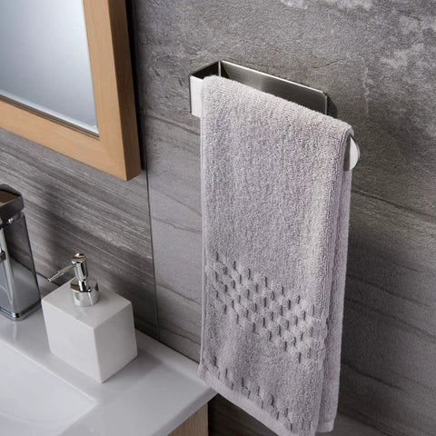 Self Adhesive Stainless Steel Hand Towel Holder Brushed Finish Wall Mount Towel Ring Bar SUS 304 Rustproof Bathroom Stick On Surface Easy Peel And Stick No Drilling Durable Modern Design mounted on wall