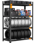 Heavy Duty 4 Tier Wire Storage Rack With 3200 Lbs Total Capacity 800 Lbs Per Shelf Beefy Steel Uprights 4mm Wire Shelves Matte Black Powder Coat 40 Inch Wide By 20 Inch Deep By 60 Inch High Ideal For Garage Or Storage, holding tires and bins