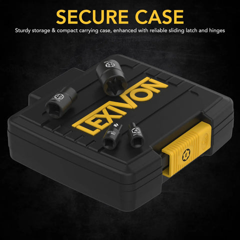 Secure storage case with Torx Socket Set 13-Piece E4 Through E20 With Chrome Vanadium Steel, shown with sockets on top.