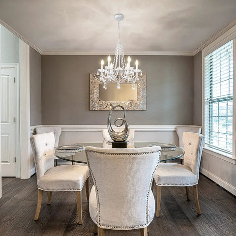 Lit White Crystal Chandelier With Six Lights For Bedroom And Dining Room Modern Elegant Candle Ceiling Light Fixture