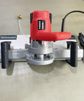 Professional Electric 45 Degree Tile Chamfering Tool With Heavy Duty Aluminum Base Plate Precision Bevel Cutter For Crisp Ceramic And Stone Edge Coping Finish, top view, red motor, aluminum base.