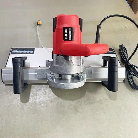 Professional Electric 45 Degree Tile Chamfering Tool With Heavy Duty Aluminum Base Plate Precision Bevel Cutter For Crisp Ceramic And Stone Edge Coping Finish, top view, red motor, aluminum base.
