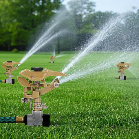 Heavy Duty Zinc Alloy Impact Sprinklers 2 Pack With Tough As Nails Build And 360 Degree Adjustable Spray Arc making backyard irrigation with active spray.
