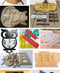 Multi-image display of various wood signs and shapes crafted with the Shop Ready Heavy Duty 4 Axis 9090 Cnc Router For Wood Engraving Milling Drilling Machine Rock Solid Build Smooth Cut Power Killer No Nonsense Industrial Worktable.