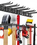 Heavy Duty Garage Tool Organizer Wall Mount 48 Inch Storage Rack With 6 Adjustable Double Hooks for shovels, snowboards, and yard tools