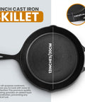 12 Inch Cast Iron Skillet With Lid Pre Seasoned Chef Pan For Indoor And Outdoor Cooking Even Heat Distribution Campfire Ready