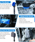 All In One 36 Piece Car Detailing Kit With Drill Brushes showing tire, wheel, and car wash brushes in action