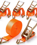Pro Grade 4 Pack 2 Inch Ratchet Straps Heavy Duty Tie Down Ratcheting With J Hook And Reinforced Steel Wire Clips, bright orange straps.