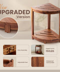 Wood Corner Shower Bench With Storage Shelf For Tight Bathrooms, 12W X 12D X 18H, Durable Acacia Wood Stool And Footrest