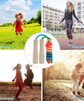 Kids Jump Rope 8.5Ft Adjustable Cotton Skipping Rope With Wooden Handle for fitness and outdoor exercise, rainbow colors shown.