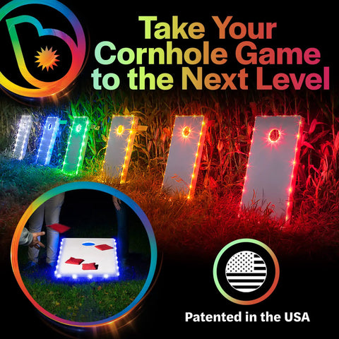 White LED Cornhole Lights For Hole And Board Complete 2 Board Kit with colorful lit boards for outdoor game