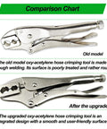 Comparison chart showing the old and upgraded hose crimping tools. The old model is welded, new model is integrated design.