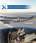 Beefed Up Steering Linkage Upgrade Kit For Ram 1500 2500 3500 4x4 2003-2013 Featuring Drag Link, Tie Rod, Pitman Arm And Damper Replacement For Tough, Road Ready Handling On Rough Surfaces. black steel steering linkage kit with drag link, tie rod, pitman arm, and damper