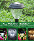 Super Bright Solar Path Lights Outdoor Waterproof 10 Pack Dusk to Dawn LED landscape lighting with mandala pattern in rain.