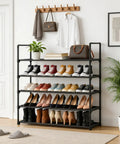 Ultra Roomy Five Tier Shoe Rack Organizer For 20 To 25 Pairs Of Kicks With 34.3 Inch Wide Adjustable Shelves in use