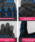 Anti-Vibration Work Gloves For Men With Cut-Resistant Safety Impact, Heavy Duty TPR Back Of Hand Protection, Extra Large, Blue and Black