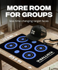 Reusable Self Healing Rubber Archery Target Face Roll Up Practice Target Sheet With Bright Bullseyes on table with gear
