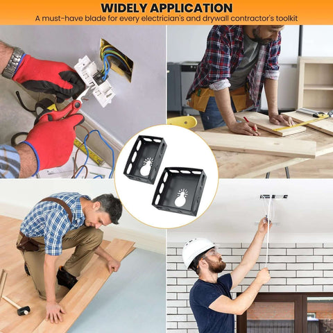 Two-piece black stainless steel drywall outlet cutter tools for oscillating tools; square-slot design for single-gang boxes.