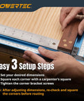 Hands adjusting the Dead Straight Precision Adjustable Router Jig With Built In Scales for cutting clean grooves and slots.