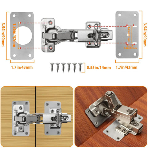 Cabinet Hinge Repair Plate Kit With Stainless Steel Fixing Plates For Cupboard Doors, Rust Resistant, No Sweat Install, 12 Pieces