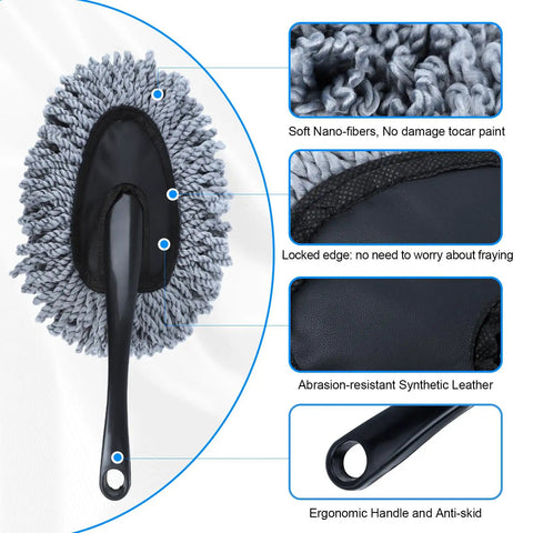 Close-up of duster with soft nano-fibers, ergonomic handle from Six Pack Car Detailing Kit With Scratch Free Interior Duster