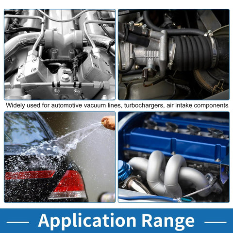 Collage of automotive applications for High Temp Silicone Vacuum Tubing Hose In Blue, 16.4 Ft Long, 3mm Inner Diameter, 10mm Outer Diameter
